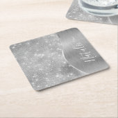 Dessous-de-verre Carré En Papier Silver Glitter Glam Bling Personalized (Incliné)
