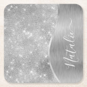 Dessous-de-verre Carré En Papier Silver Glitter Glam Bling Personalized (Devant)