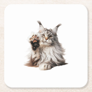 Dessous-de-verre Carré En Papier Silver Maine Coon Cat Raising Paw Decorative Coast