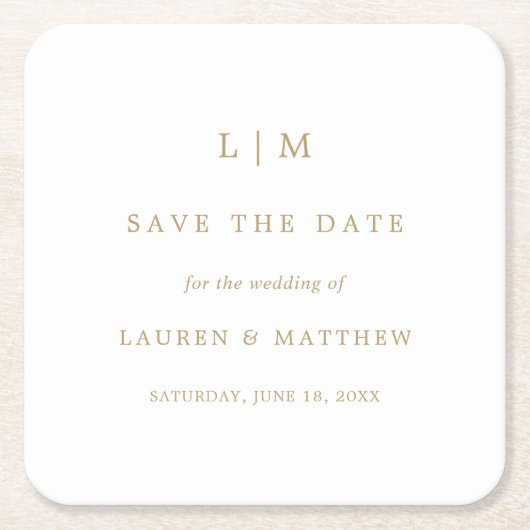 Dessous-de-verre Carré En Papier Simple Antique Gold Monogramme Mariage Enregistrer (Devant)