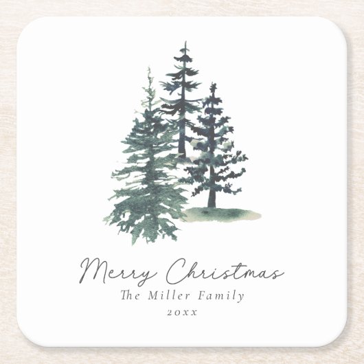 Dessous-de-verre Carré En Papier Simple arbre de Noël élégant | Pin (Devant)