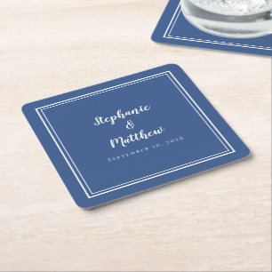Dessous-de-verre Carré En Papier Simple Bleu Blanc Mariage Moderne Parti Minimalist