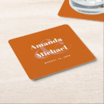 Dessous-de-verre Carré En Papier Simple Burange moderne minimaliste Mariage<br><div class="desc">Un design mariage simple et élégant, ou un dessous de verre fiançailles, dans le choix de couleur populaire - orange brûlé avec du texte clair écru. Les noms de la mariée et du marié sont présentés en caractères gras, avec une grande élégante et joignant leurs noms. Ce texte contemporain est...</div>