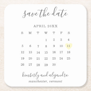 Dessous-de-verre Carré En Papier Simple Calendrier Jaune Pastel Cœur Enregistrer la