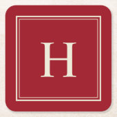 Dessous-de-verre Carré En Papier Simple Classique Rouge Canneberge avec Monogramme (Devant)