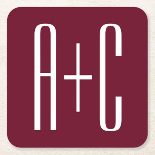 Dessous-de-verre Carré En Papier Simple Couples   White & Burgundy