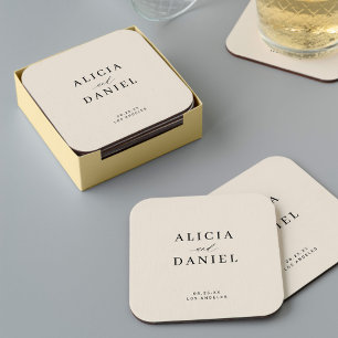 Dessous-de-verre Carré En Papier Simple élégant minimaliste mariage ivoire crème