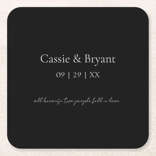 Dessous-de-verre Carré En Papier Simple Elegant noir et blanc Mariage gothique (Devant)