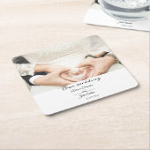 Dessous-de-verre Carré En Papier Simple Élégant Script Photo Party de mariage (Incliné)