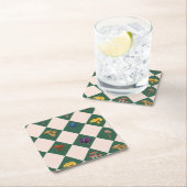 Dessous-de-verre Carré En Papier Simple green check with mushrooms (En situation)