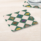 Dessous-de-verre Carré En Papier Simple green check with mushrooms (Incliné)