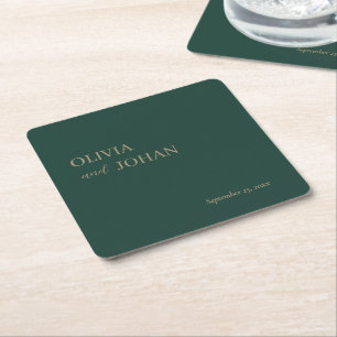 Dessous-de-verre Carré En Papier Simple, moderne et minimaliste Mariage Emerald G
