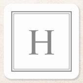 Dessous-de-verre Carré En Papier Simple Monogramme Gris Classique sur Blanc (Devant)