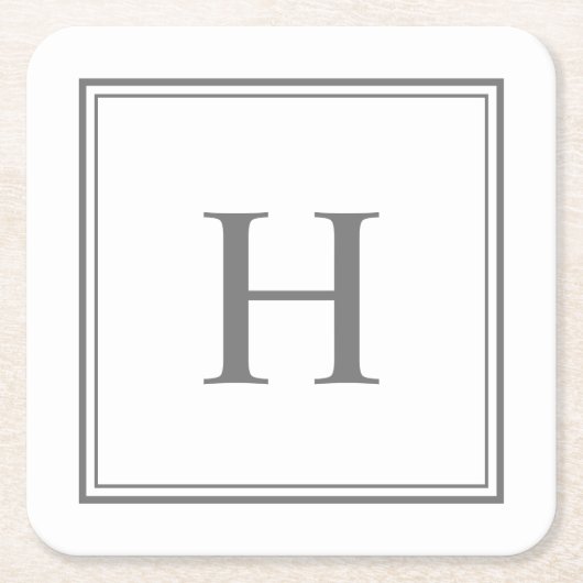 Dessous-de-verre Carré En Papier Simple Monogramme Gris Classique sur Blanc (Devant)