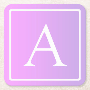 Dessous-de-verre Carré En Papier Simple Monogramme Ombré Rose/Violet Subtil