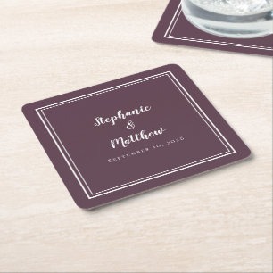 Dessous-de-verre Carré En Papier Simple Moody violet Mariage moderne minimaliste