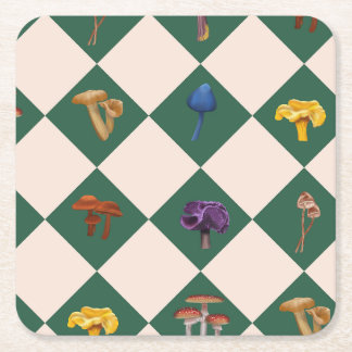 Dessous-de-verre Carré En Papier Simple vérification verte avec champignons