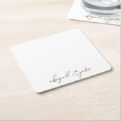 Dessous-de-verre Carré En Papier Simply Gold Script Noms Mariage (Incliné)