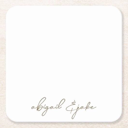 Dessous-de-verre Carré En Papier Simply Gold Script Noms Mariage (Devant)