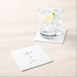 Dessous-de-verre Carré En Papier Simply Modern Gold Script Names Wedding<br><div class="desc">White background.  Custom couple names.  Simple.  Modern Gold Script.    Wedding.</div>