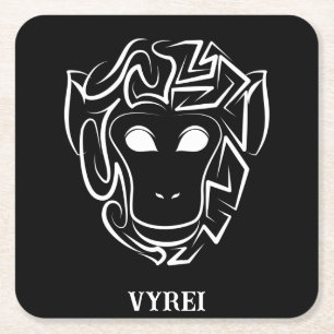 Dessous-de-verre Carré En Papier Singe tribal noir et blanc