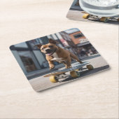 Dessous-de-verre Carré En Papier Skateboard Stunt : Un Staffy en déplacement (Incliné)