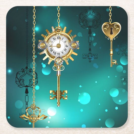 Dessous-de-verre Carré En Papier Skeleton Keys on Green Background (Devant)