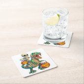 Dessous-de-verre Carré En Papier Skeleton Whimsical équitation maman T-Rex Hallowee (En situation)