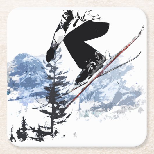 Dessous-de-verre Carré En Papier Ski dans les Rocheuses - Banff Canada (Devant)