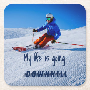 Dessous-de-verre Carré En Papier Ski de descente Funny Motivational Ski de neige