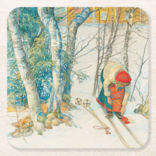 Dessous-de-verre Carré En Papier Ski d'hiver par Carl Larsson