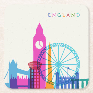 Dessous-de-verre Carré En Papier Skyline d'Angleterre