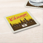 Dessous-de-verre Carré En Papier Skyline de l'Illinois (Incliné)