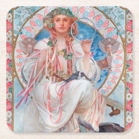 Dessous-de-verre Carré En Papier Slavia, Mucha (Devant)