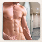 Dessous-de-verre Carré En Papier SlipperyJoe cheminée homme musclé six pack abs (Devant)