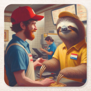 Dessous-de-verre Carré En Papier Sloth Fast Food Worker