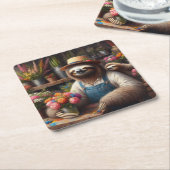 Dessous-de-verre Carré En Papier Sloth Florist (Incliné)
