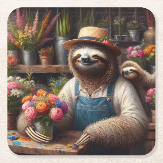 Dessous-de-verre Carré En Papier Sloth Florist (Devant)