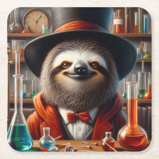 Dessous-de-verre Carré En Papier Sloth Mad Scientifique (Devant)