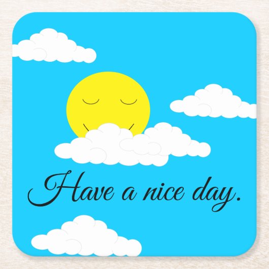 Dessous-de-verre Carré En Papier Smiling Sun with Puffy Clouds: (Devant)