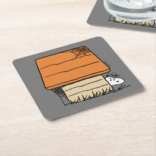 Dessous-de-verre Carré En Papier Snoopy Halloween Spider Web Doghouse (Incliné)