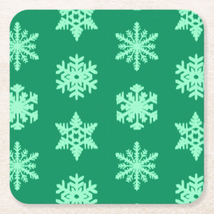 Dessous-de-verre Carré En Papier Snowflakes Ikat - Vert pin et menthe