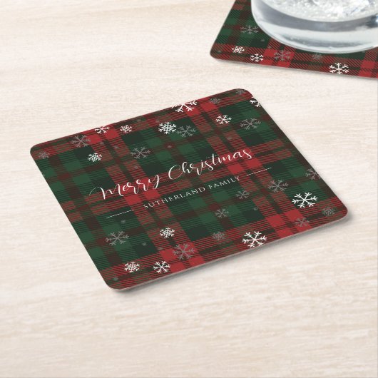 Dessous-de-verre Carré En Papier Snowflakes Plaid Motif hiver personnalisé (Incliné)