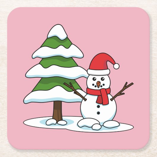Dessous-de-verre Carré En Papier Snowman avec Snowman Pine Tree (Devant)