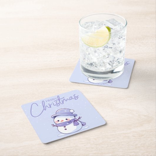 Dessous-de-verre Carré En Papier Snowman Christmas Coaster (En situation)