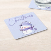 Dessous-de-verre Carré En Papier Snowman Christmas Coaster (Incliné)