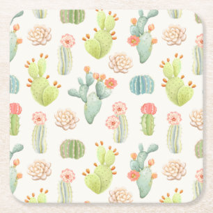 Dessous-de-verre Carré En Papier Soft Pastel Cactus & Motif Succulent