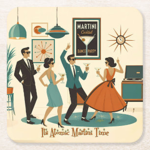Dessous-de-verre Carré En Papier Soirée Cocktail Mid Century It's Atomic Martini Ti
