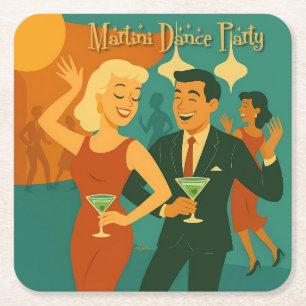 Dessous-de-verre Carré En Papier Soirée Dansante Martini du Milieu du Siècle