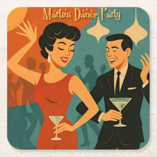 Dessous-de-verre Carré En Papier Soirée Dansante Martini du Milieu du Siècle